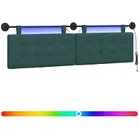 vidaXL Tête de lit suspendue avec éclairage LED, tissu vert foncé