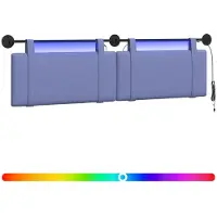 vidaXL Tête de lit suspendue avec éclairage LED, tissu bleu jean