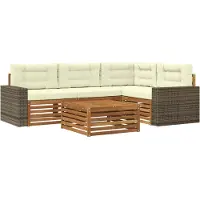 vidaXL Ensemble de salon de jardin , 5 pièces, en polyester, couleurs naturelles et crème