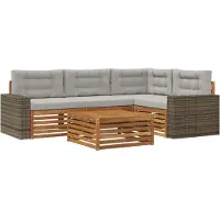 vidaXL Ensemble de canapés d'extérieur , 5 pièces, en polyester naturel et gris clair