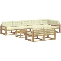 vidaXL Ensemble de salon de jardin , 9 pièces, blanc et crème, en polyester