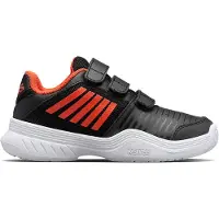 K-Swiss Chaussures de Tennis K Swiss Kids Court Express Strap Omni Jet Black Spicy Orange White-Taille 32