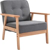 HOMCOM Canapé individuel Fauteuil lounge Chaise rembourrée avec accoudoirs Cadre en bois Lin Gris 64,5 x 70 x 74 cm