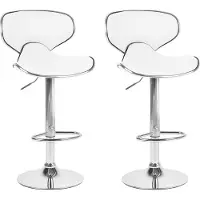 Beliani Lot de 2 tabourets de bar rembourrés en blanc en simili cuir repose-pieds gas lift réglable en hauteur Glamour