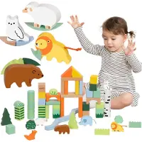 Classic World Ensemble de blocs en bois Forest World 50 pcs.