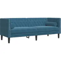vidaXL Canapé Chesterfield avec traversins 3 places bleu velours