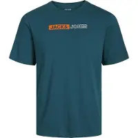 Jack & Jones Plus T-Shirt 'JJECORP' pétrole / orange / blanc