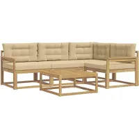vidaXL Ensemble de canapés d'extérieur , 5 pièces, blanc et beige, en polyester