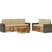 vidaXL - Ensemble de salon de jardin 6 pièces, en bois d'acacia massif, couleurs naturelles et beige
