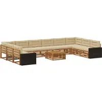 vidaXL Ensemble de canapé , 11 pièces, en bois d'acacia massif, couleurs naturelles et beige