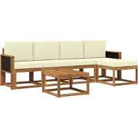 vidaXL Ensemble de canapés d'extérieur , 6 pièces, polyester naturel et crème