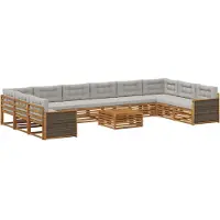 vidaXL Ensemble de canapés , 11 pièces, en bois d'acacia massif, de couleur naturelle et gris clair