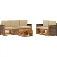 vidaXL - Ensemble de salon de jardin 6 pièces, en bois d'acacia massif, couleurs naturelles et beige