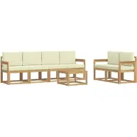 vidaXL Ensemble de salon de jardin 7 pièces, blanc et crème