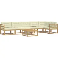 vidaXL Ensemble de salon de jardin , 7 pièces, blanc et crème, en polyester