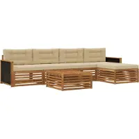 vidaXL Ensemble de salon de jardin 6 pièces, couleurs naturelles et beige, en polyester