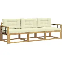 vidaXL Ensemble de canapés d'extérieur avec coussins, 3 pièces, blanc et crème, polyester