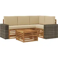 vidaXL Ensemble de salon de jardin 5 pièces, couleurs naturelles et beige, en polyester
