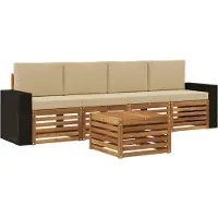 vidaXL Ensemble de salon de jardin 5 pièces en bois d'acacia massif, couleurs naturelles et beige