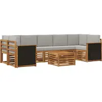 vidaXL Ensemble de canapés d'extérieur avec coussins 8 pièces Naturel et gris clair