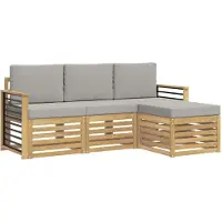 vidaXL Ensemble de salon de jardin, 4 pièces, blanc et gris clair, en polyester
