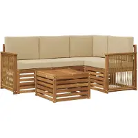 vidaXL Ensemble de salon de jardin 5 pièces, en polyester naturel et beige