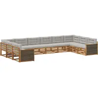 vidaXL Ensemble de canapés , 10 pièces, en bois d'acacia massif, de couleur naturelle et gris clair