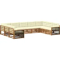 vidaXL Ensemble de salon de jardin 9 pièces, bois d'acacia massif, couleurs naturelles et crème