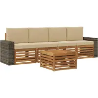 vidaXL Ensemble de salon de jardin 5 pièces en bois d'acacia massif, couleurs naturelles et beige