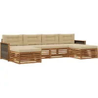 vidaXL - Ensemble de salon de jardin 6 pièces, en bois d'acacia massif, couleurs naturelles et beige