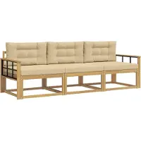 vidaXL Ensemble de canapés d'extérieur avec coussins, 3 pièces, blanc et beige, en polyester