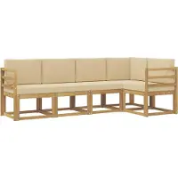 vidaXL Ensemble de canapés d'extérieur avec coussins, 5 pièces, blanc et beige