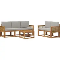 vidaXL - Ensemble de salon de jardin 6 pièces, en polyester naturel et gris clair