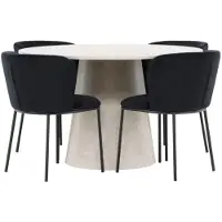 Ebuy24 Lanzo ensemble pour salle à manger table Ø120cm et 4 chaises beige, noir.