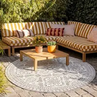 FRAAI Tapis d'extérieur rond - Summer Oriental Gris Clair | Ø 120 cm | Rond | Tissage plat