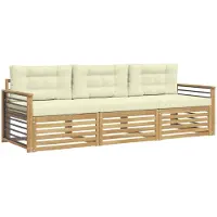 vidaXL Ensemble de canapés d'extérieur avec coussins, 3 pièces, blanc et crème, polyester