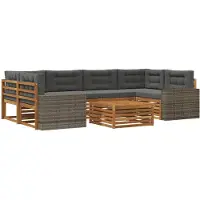 vidaXL Ensemble de salon de jardin , 7 pièces, en polyester, couleurs : naturel et anthracite