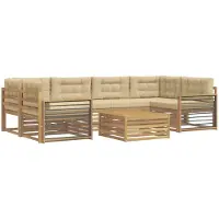 vidaXL Ensemble de canapés d'extérieur avec coussins, 7 pièces, blanc et beige, polyester