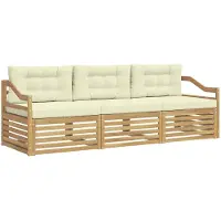 vidaXL Ensemble de canapés d'extérieur avec coussins, 3 pièces, blanc et crème, polyester