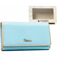 Peterson | Porte-monnaie spacieux pour femmes, en cuir naturel, avec bouton-pression et fermeture éclair, bleu, 18x10 cm