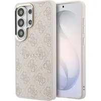GUESS Coque arrière en cuir 4G avec MagSafe Samsung Galaxy S26 Ultra - Gold Edge - Pink