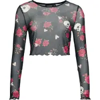 Jawbreaker T-shirt manches longues Rockabilly de - Skull & Rose - Haut en Mailles - XS - XXL - pour Femme - noir - Taille XL