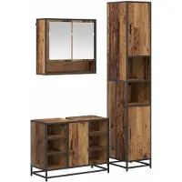 vidaXL Ensemble de meubles de salle de bain, 3 pièces, en bois de récupération et en panneaux de bois