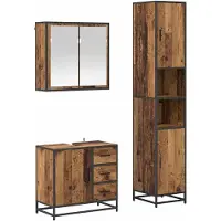 vidaXL Ensemble de meubles de salle de bain, 3 pièces, en bois de récupération et en panneaux de bois
