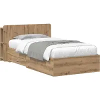 vidaXL Sommier avec espace de rangement et tête de lit, chêne Artisan, 90 x 200 cm