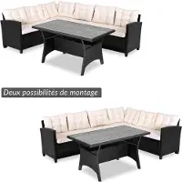 Casaria Salon de jardin en polyrotin noir 6 personnes Mobilier de jardin avec coussins Meuble extérieur Mobilier de terrasse patio