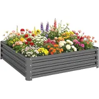 Outsunny Parterre de jardin , bac à fleurs avec structure en acier, 120 x 120 x 30 cm