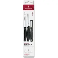 Victorinox Swiss Classic 6.7113.33 Straight/Wavy, Black, set 3 pièces avec 2 couteaux à légumes et éplucheur dentelé Iota