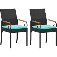 vidaXL : 2 chaises de jardin, noir et turquoise, en polyrotin et en acacia