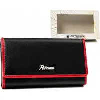 Peterson | Porte-monnaie spacieux pour femmes, en cuir naturel, avec bouton-pression et fermeture éclair, noir, 18x10 cm